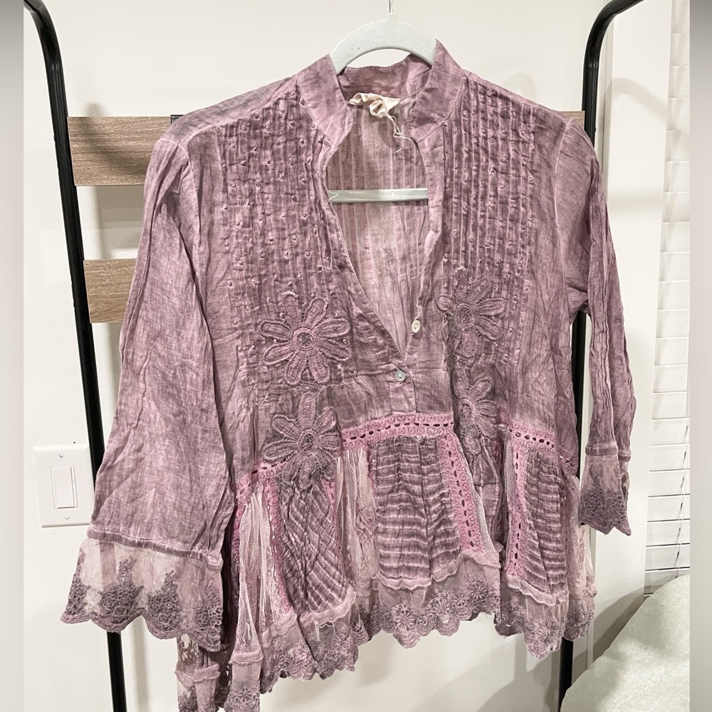 Muche & Muchette Purple Boho Lace Embroidered Top